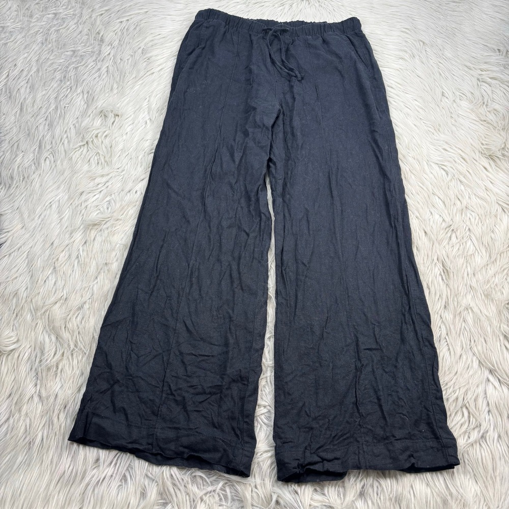 Gap Women's XSP XS Petite Black Linen Blend Wide Leg Pull On Pants Resort Boho